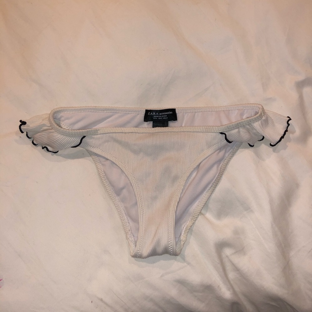ZARA White Bikini Bottom with Frill Detail